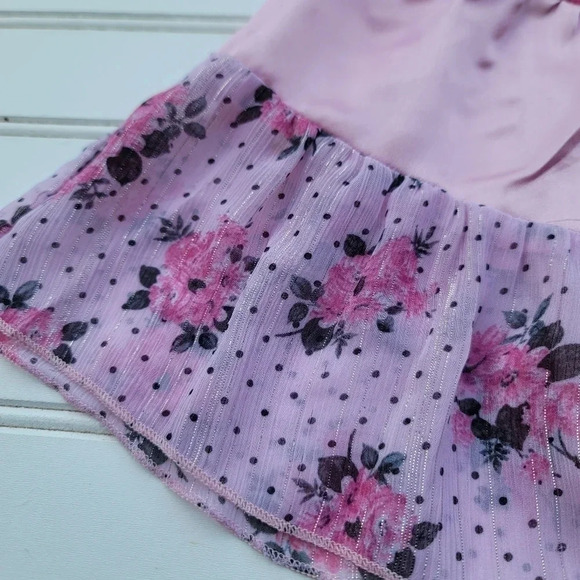 VTG CANDIES Girls Denim Jean Pink Polka Floral Satin Tiered Modest Skirt Size 5 - Picture 5 of 8